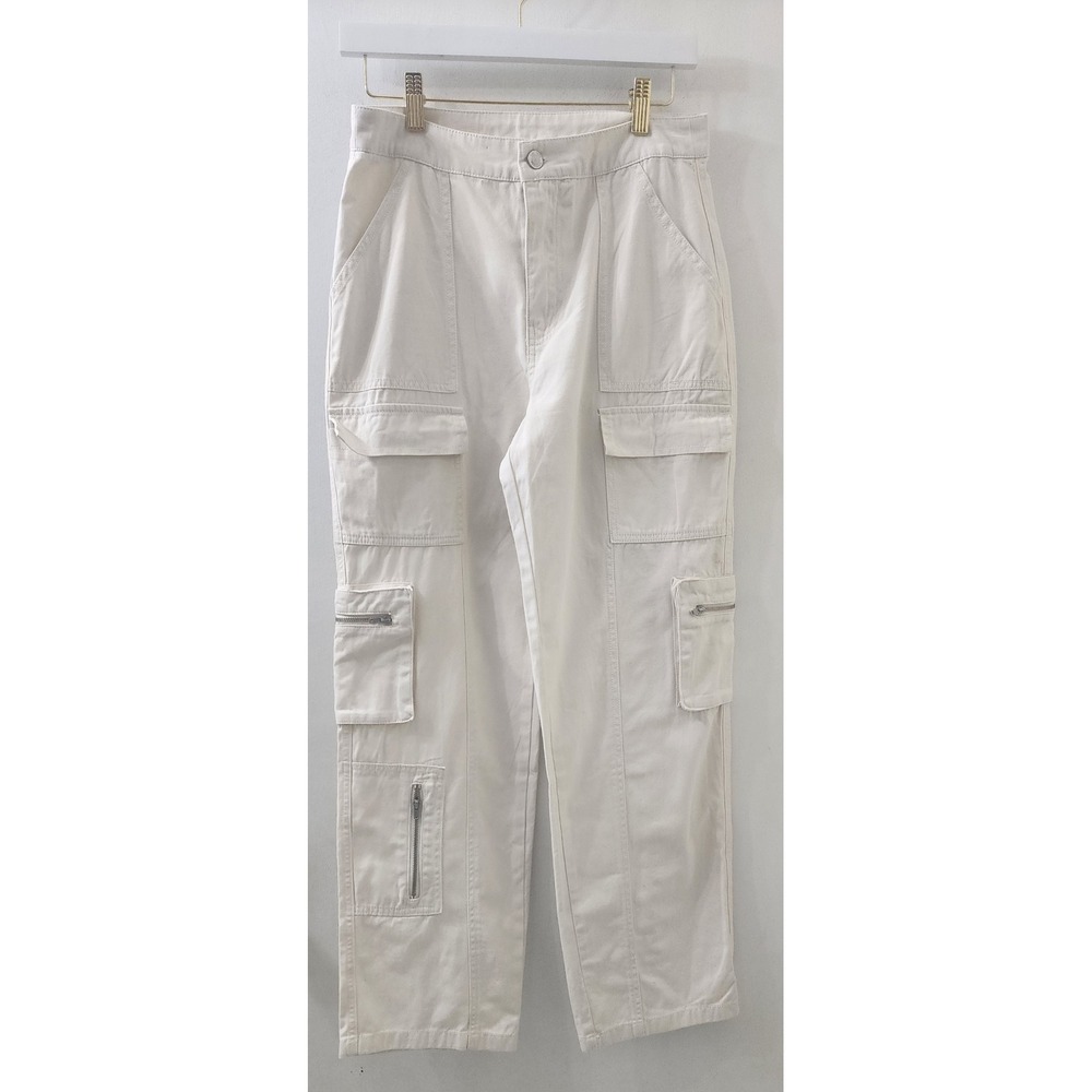 Cali 1850 Los Angeles Women Cream Off White High Rise Cargo Utility Pants Size 5